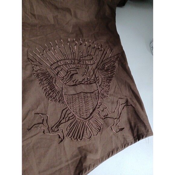 Manzini Brown Dress Shirt Mens XL Button Front French Cuff Embroidery Eagle - Picture 4 of 12